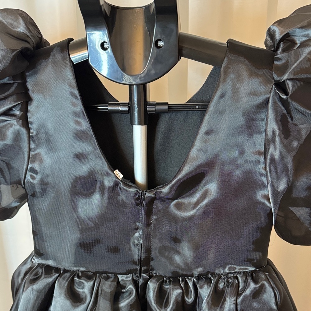 Girl Black Organza Puff Sleeve Party Dress Kids Formal Event Gown Sz 8 Old Money - Picture 5 of 5